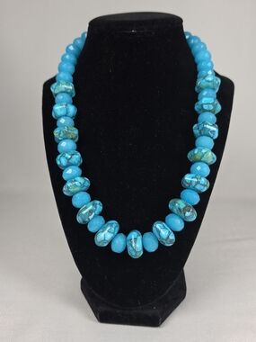 Handmade Chunky Turquoise Magnesite Statement Necklace Natural Stone 163g NEW
